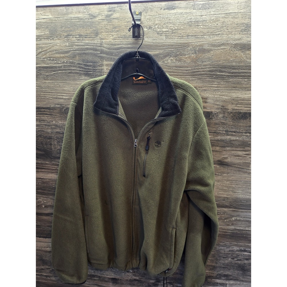 Timberland Mens XL Fleece Jacket Full Zip Olive‎ Green Sherpa Collar Outdoor